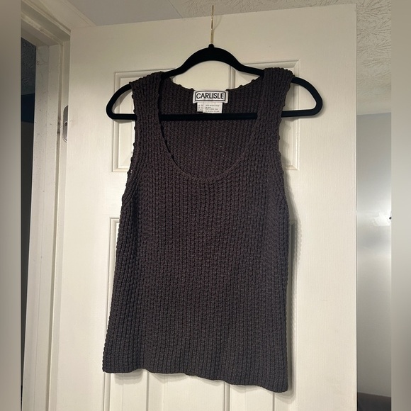 Vintage Tops - Vintage Crochet Knit Sweater Tank Brown XL